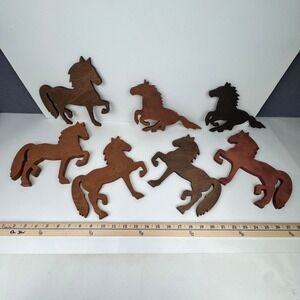 7 Wooden Horse Shape Brown Tan Running Standing Silhouette Art Upcycle Nursery